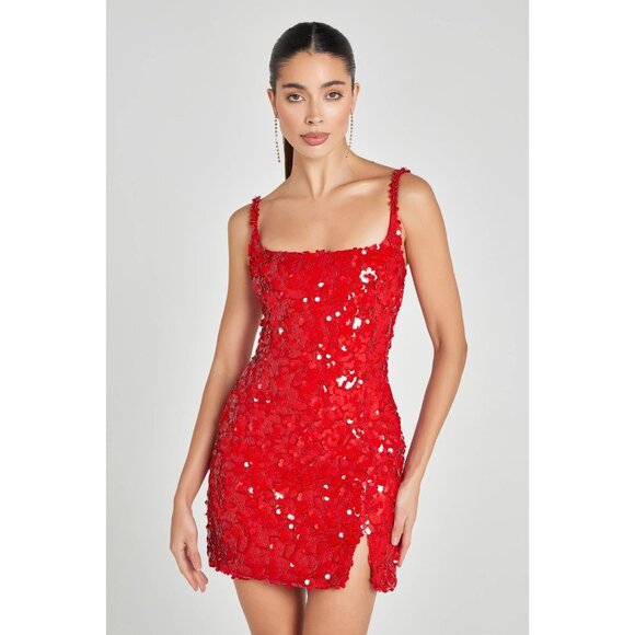 Nadine Merabi Karlie 3D Red Sequin Mini Dress XS NWT $545